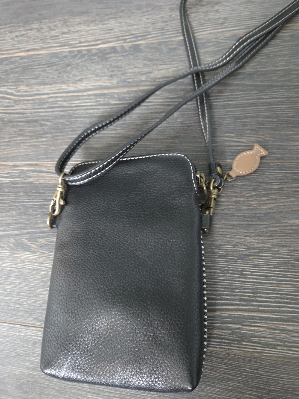Chala Black & White Striped Crossbody with Cat Applique and Red Ball Accent - Picture 4 of 4